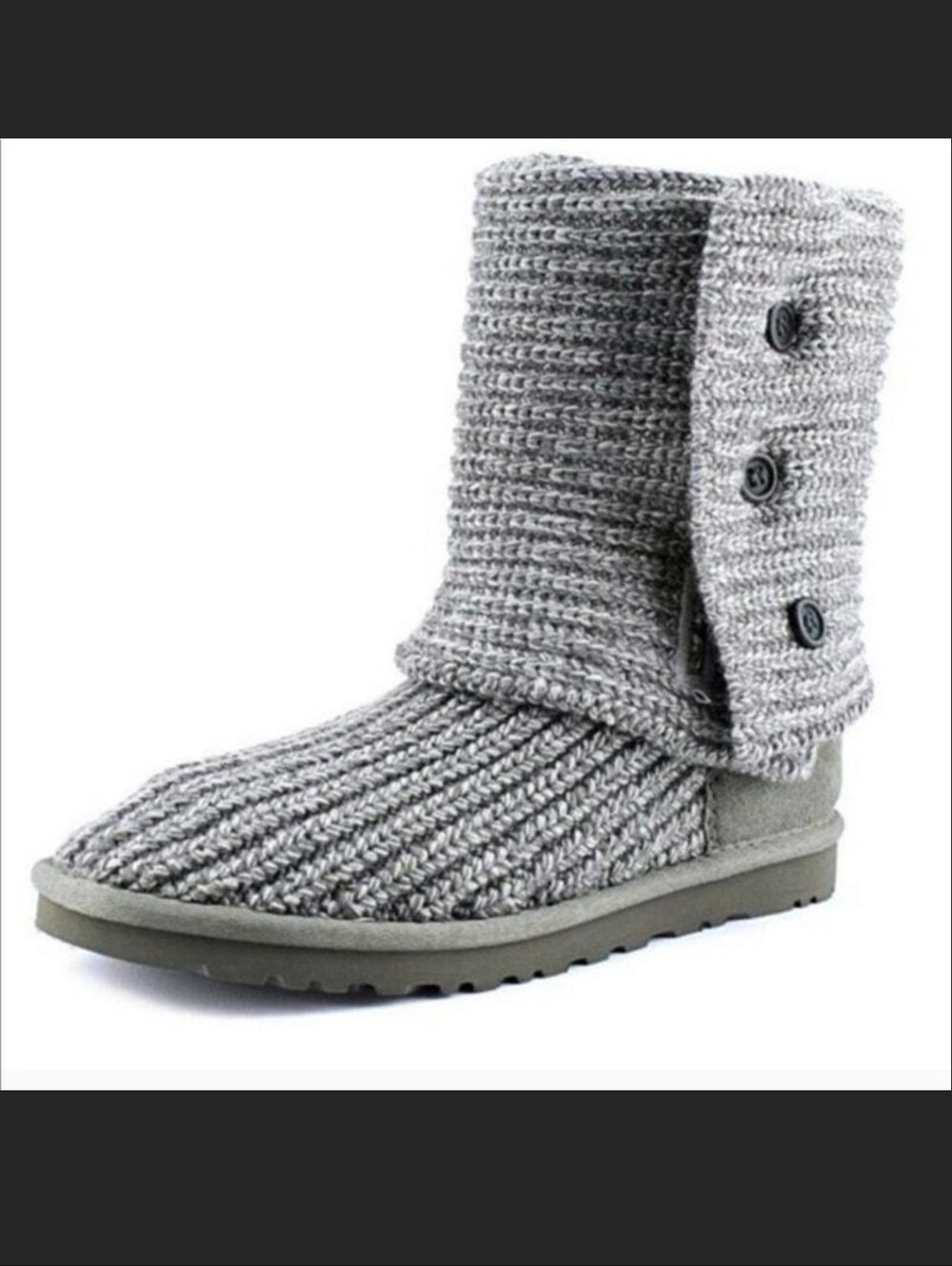 UGG Classic Cardy Charcoal Gray Sweater Knit Tall Winter Boots Sz 6